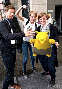 Rare Appearance of Three Digital Humanists Trying to Catch a Drowzee That Spawned in the Foyer of the Jagiellonian University, Krakow, Poland