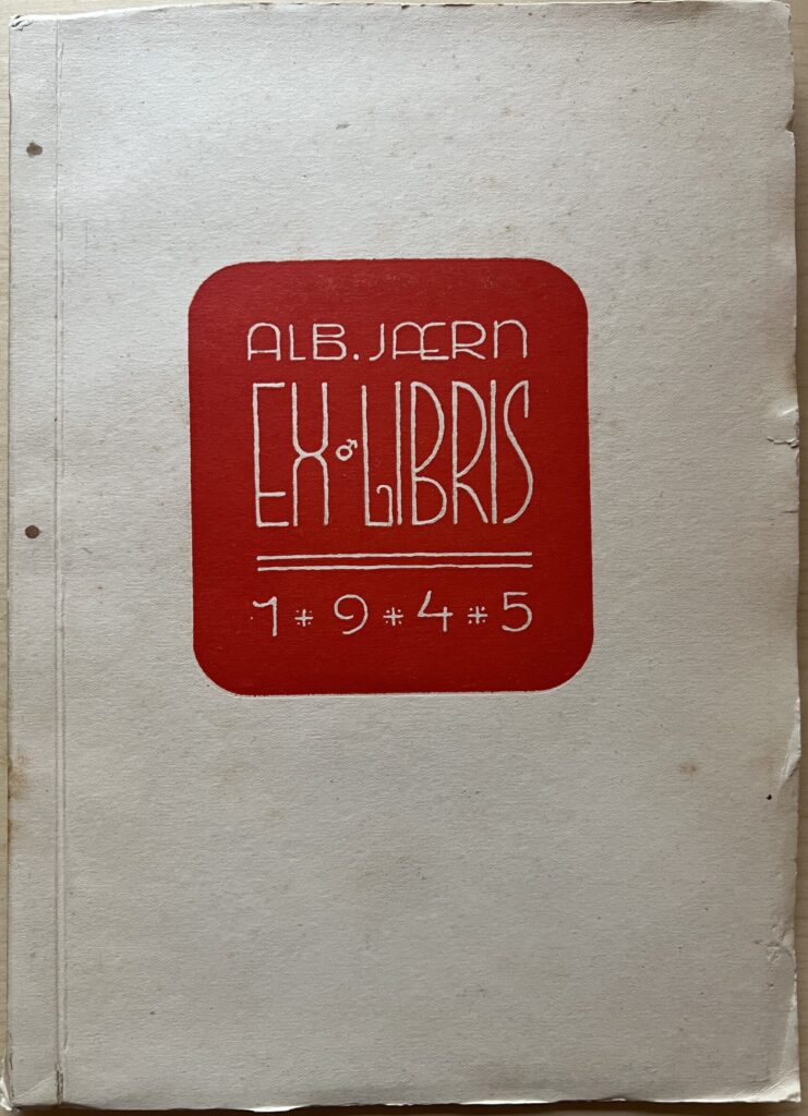 Cover of Alb. Jærn. Ex Libris. 1945. White type on red background