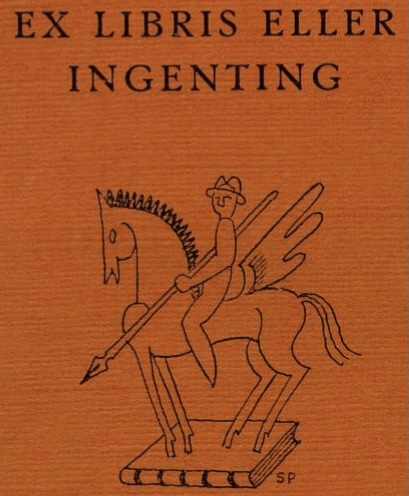 Detail of cover of Hugo Høgdahl's book "Ex Libris eller ingenting" from 1942