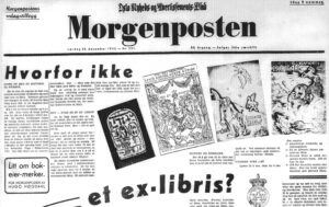 A detail from the first page of Morgenposten from 28th December 1940, showing the newspaper title and the upper third of the article "Litt om bokeiermerker" by Hugo Høgdahl.